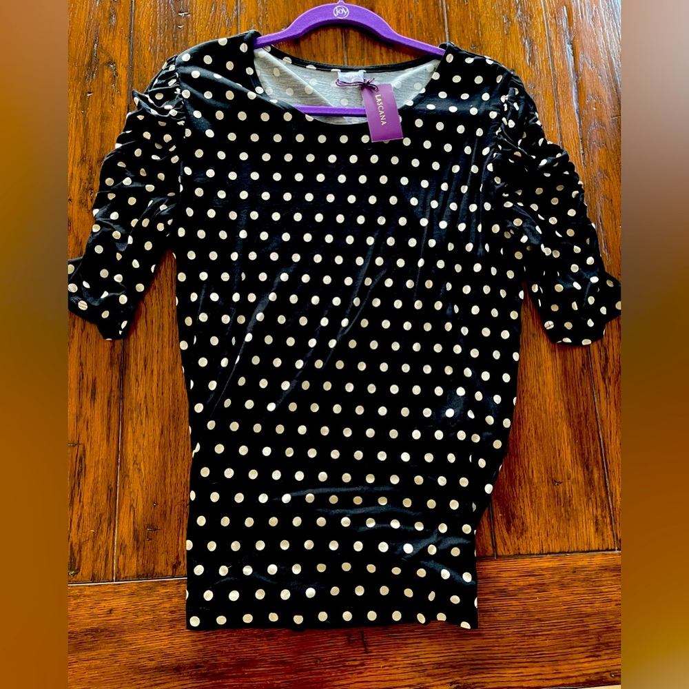 Lascana black with beige polka dots puffed sleeve top